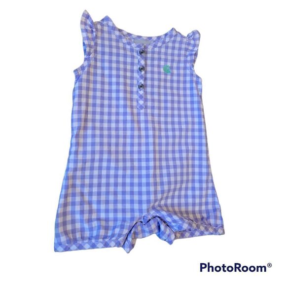 Carhartt Girls’ Infant Woven Plaid Purple White Romper 6M - Picture 6 of 12